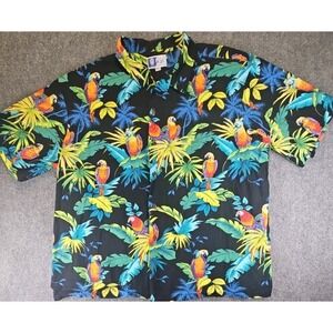 Vintage RJC Hawaiian Shirt Mens 4XL  Black,Parrot,Tropical,Floral Cotton,USA1423